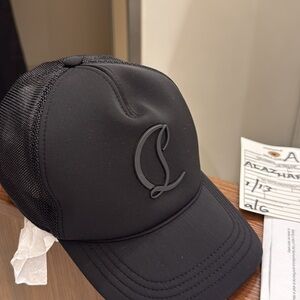Christian Louboutin Black Logo Trucker Hat  (Neoprene) new with tags